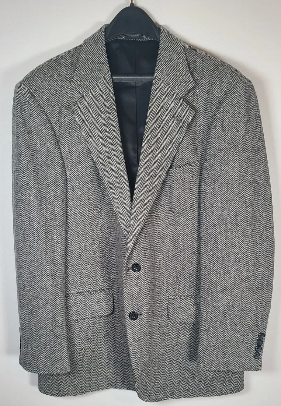 VTG Robert Stock 41 R Gray Herringbone Tweed Blazer Jacket Sport Coat Lambswool